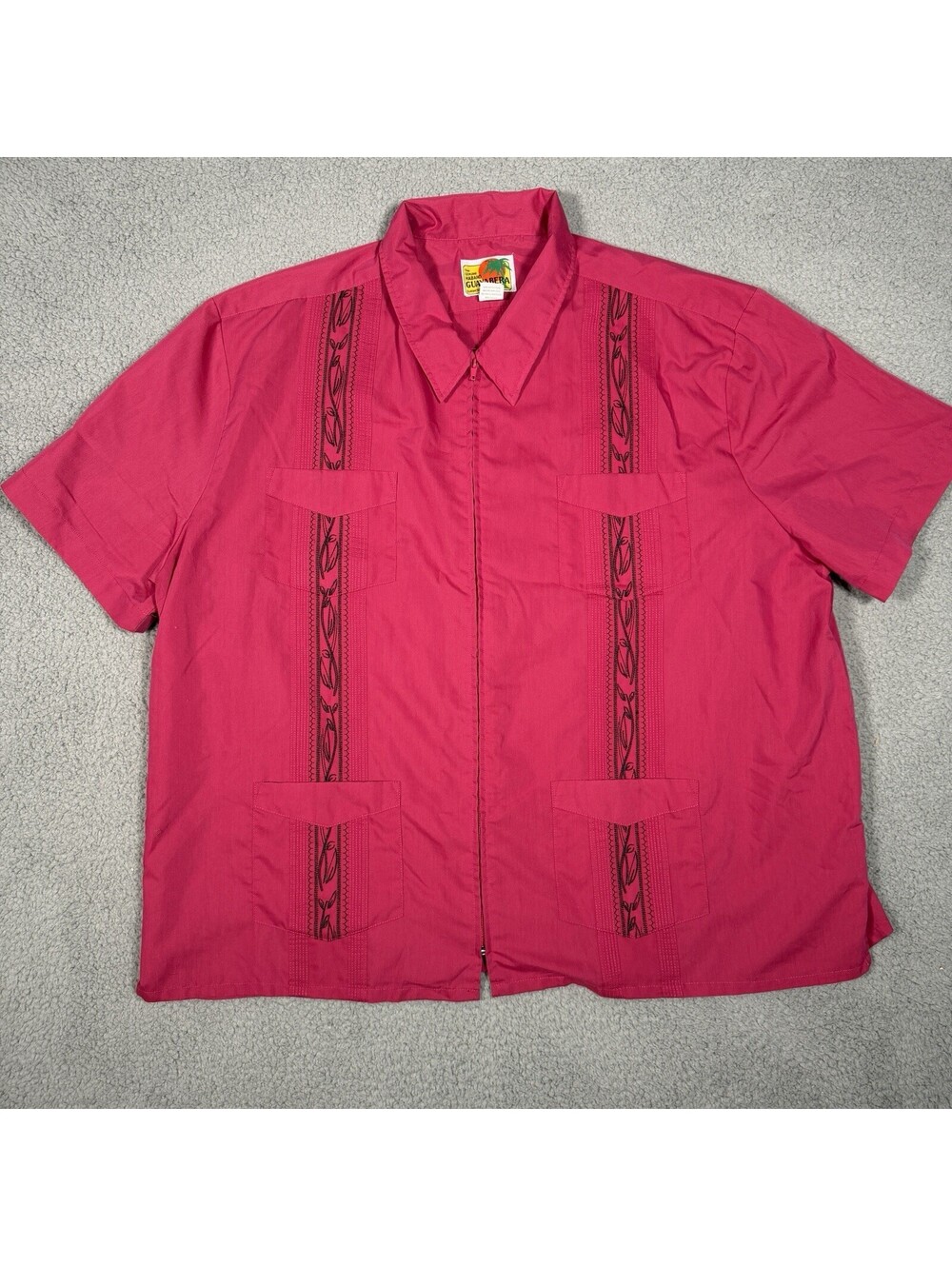 Haband Guayabera Shirt Mens 3XLT Blue Pink Zip Up Embroidery Short Sleeve Lot 2 - Picture 2 of 15